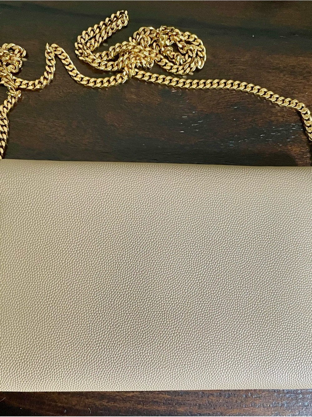 YSL DARK BEIGE UPTOWN CHAIN WALLET IN GRAIN DE POUDRE EMBOSSED LEATHER - Picture 5 of 14